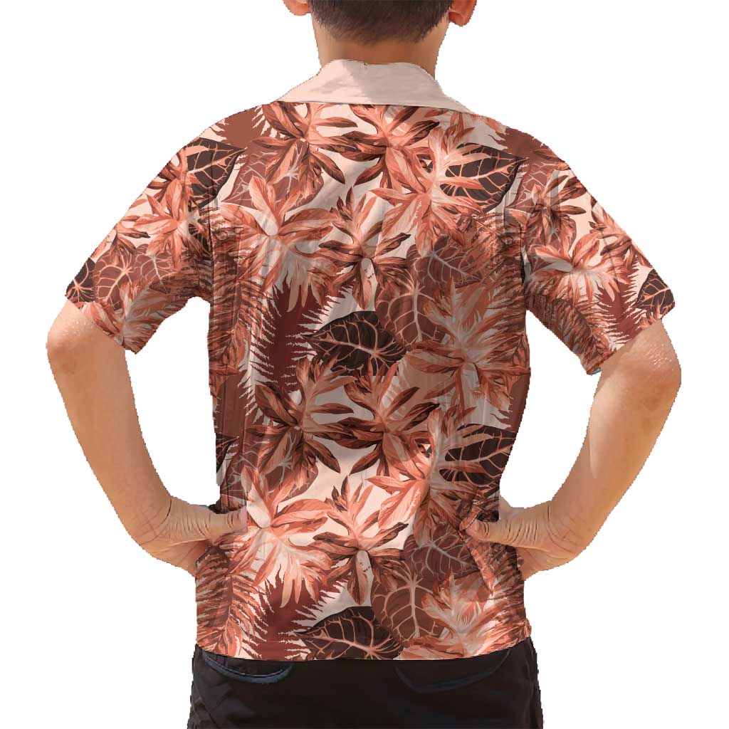 Hawaii Red Brown Tropical Leaves Family Matching Long Sleeve Bodycon Dress and Hawaiian Shirt LT01 - Polynesian Pride