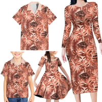 Hawaii Red Brown Tropical Leaves Family Matching Long Sleeve Bodycon Dress and Hawaiian Shirt LT01 - Polynesian Pride