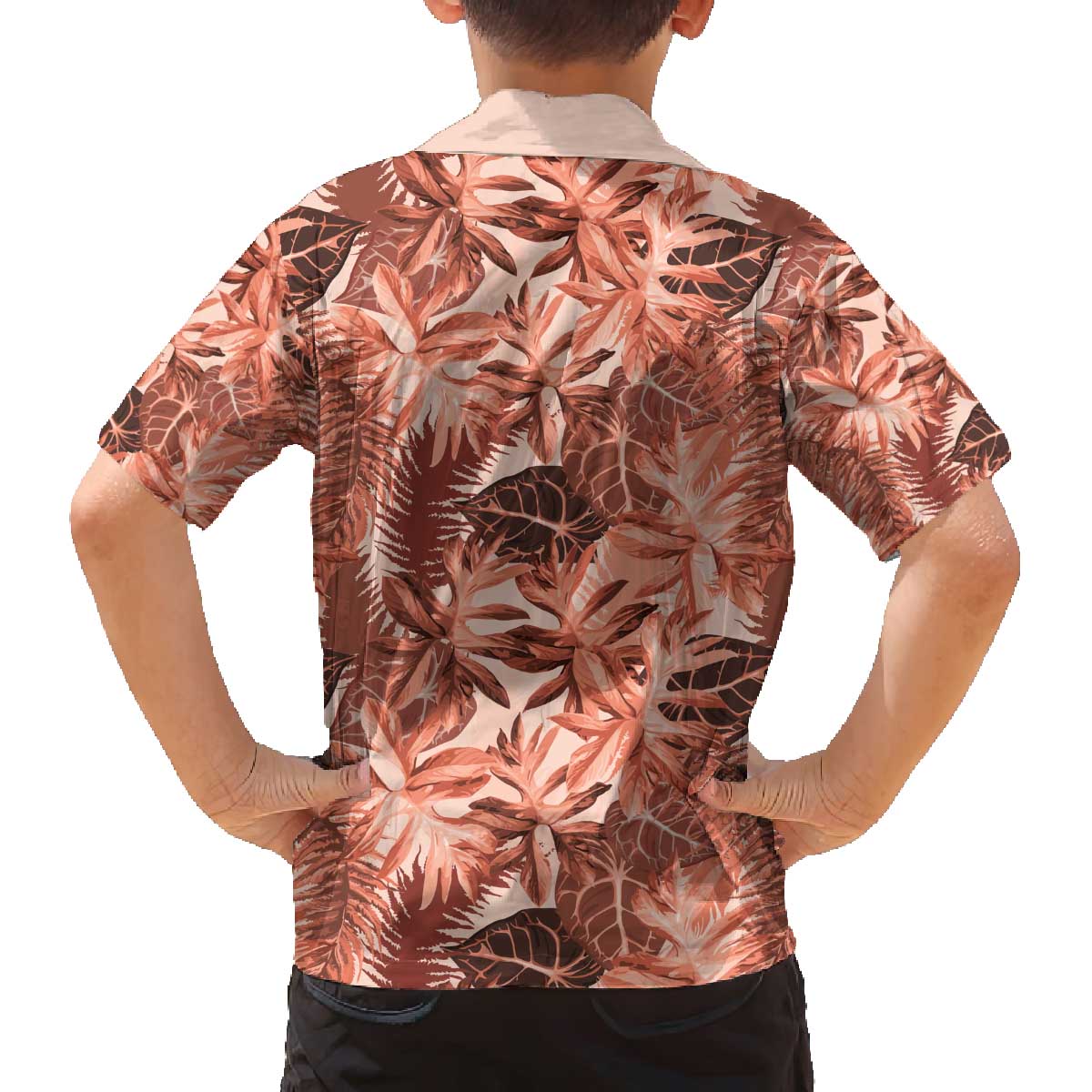 Hawaii Red Brown Tropical Leaves Family Matching Off The Shoulder Long Sleeve Dress and Hawaiian Shirt LT01 - Polynesian Pride