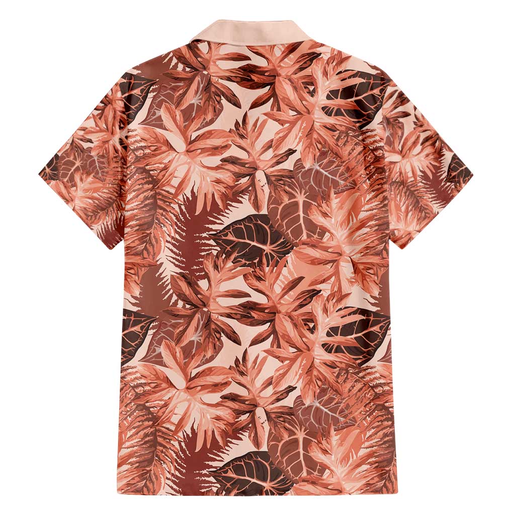 Hawaii Red Brown Tropical Leaves Family Matching Off Shoulder Maxi Dress and Hawaiian Shirt - Polynesian Pride
