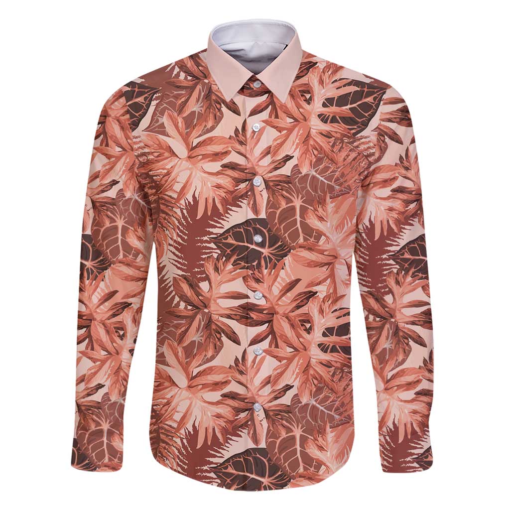 Hawaii Red Brown Tropical Leaves Family Matching Off Shoulder Maxi Dress and Hawaiian Shirt - Polynesian Pride