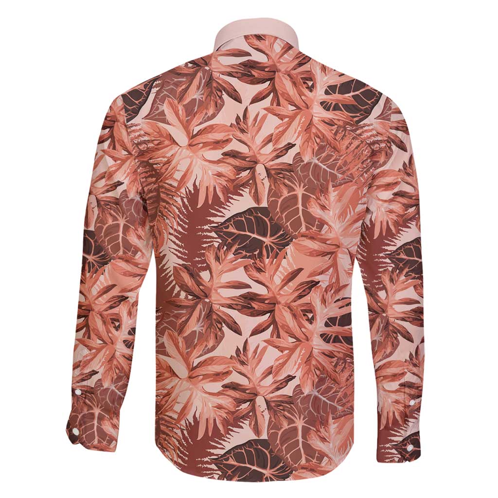 Hawaii Red Brown Tropical Leaves Family Matching Off Shoulder Maxi Dress and Hawaiian Shirt - Polynesian Pride