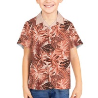 Hawaii Red Brown Tropical Leaves Family Matching Off Shoulder Short Dress and Hawaiian Shirt - Polynesian Pride