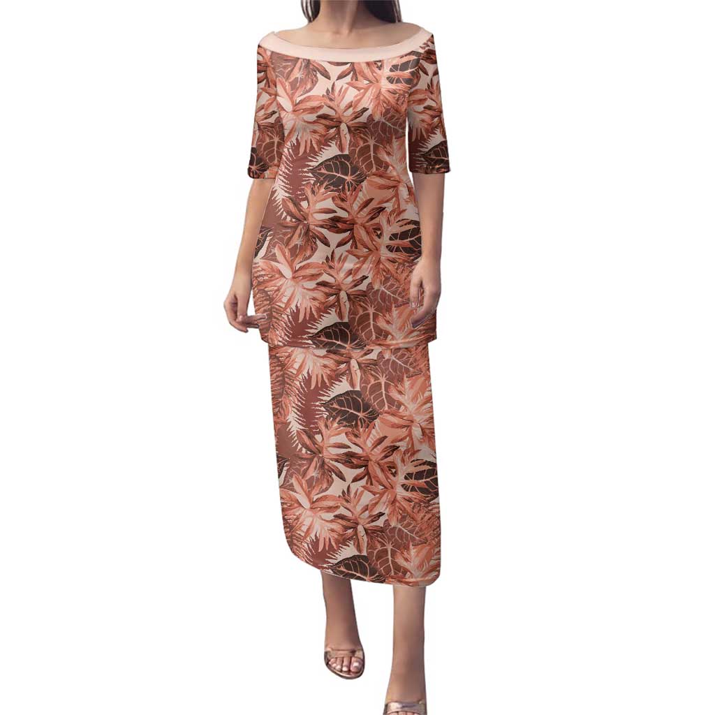 Hawaii Red Brown Tropical Leaves Family Matching Puletasi and Hawaiian Shirt - Polynesian Pride