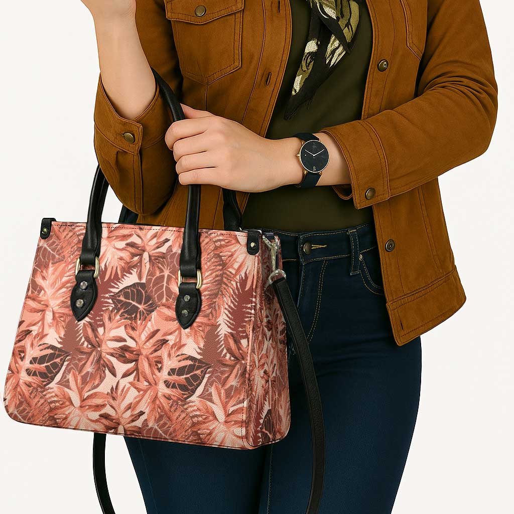 Hawaii Red Brown Tropical Leaves Leather Bag - Polynesian Pride