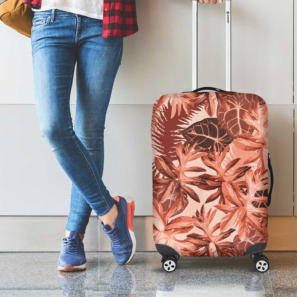 Hawaii Red Brown Tropical Leaves Luggage Cover - Polynesian Pride