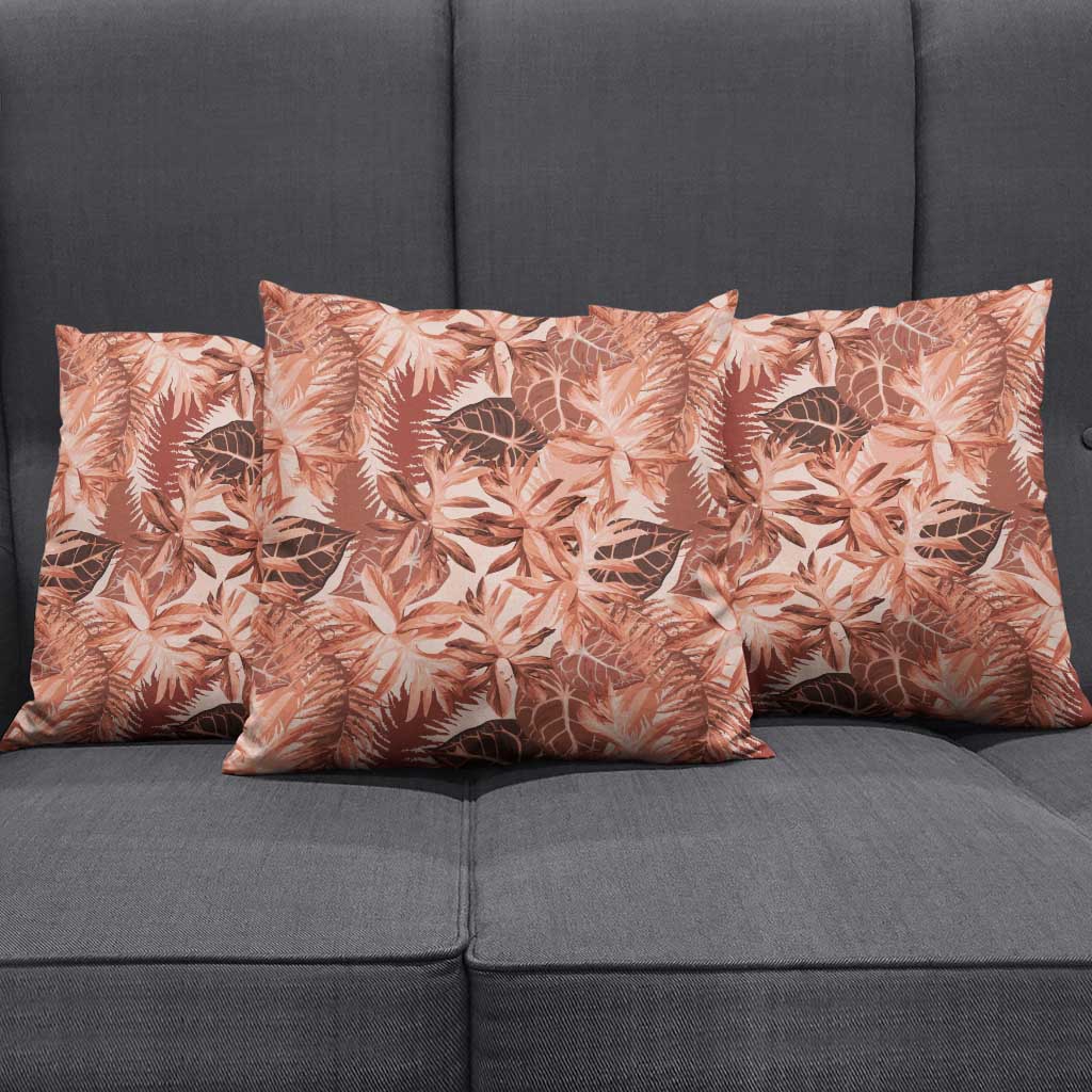 Hawaii Red Brown Tropical Leaves Pillow Cover - Polynesian Pride