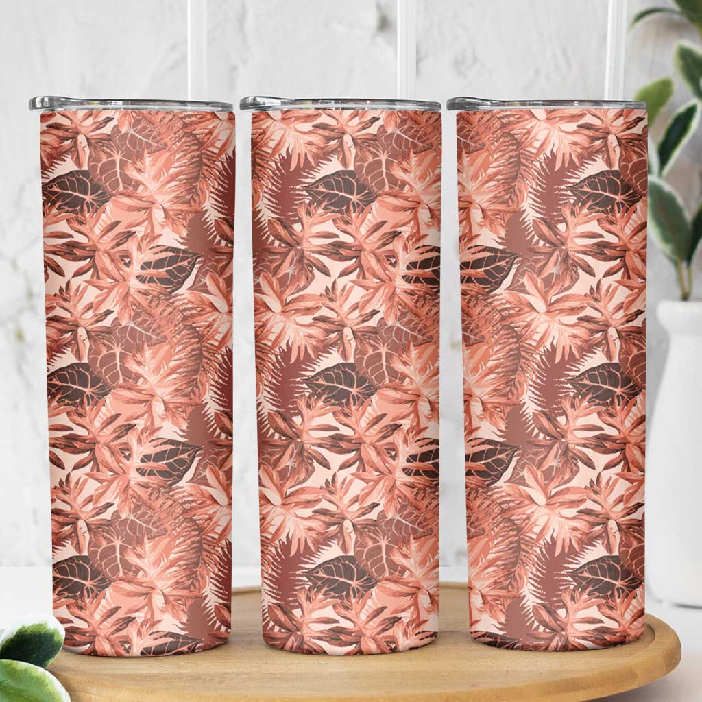 Hawaii Red Brown Tropical Leaves Skinny Tumbler - Polynesian Pride