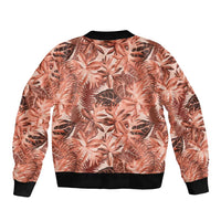 Hawaii Red Brown Tropical Leaves Sleeve Zip Bomber Jacket - Polynesian Pride