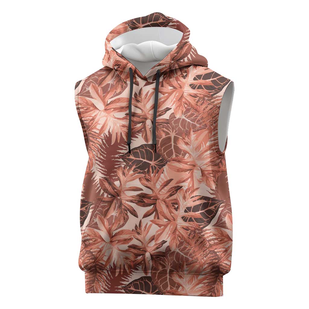 Hawaii Red Brown Tropical Leaves Sleeveless Hoodie LT01 Brown - Polynesian Pride