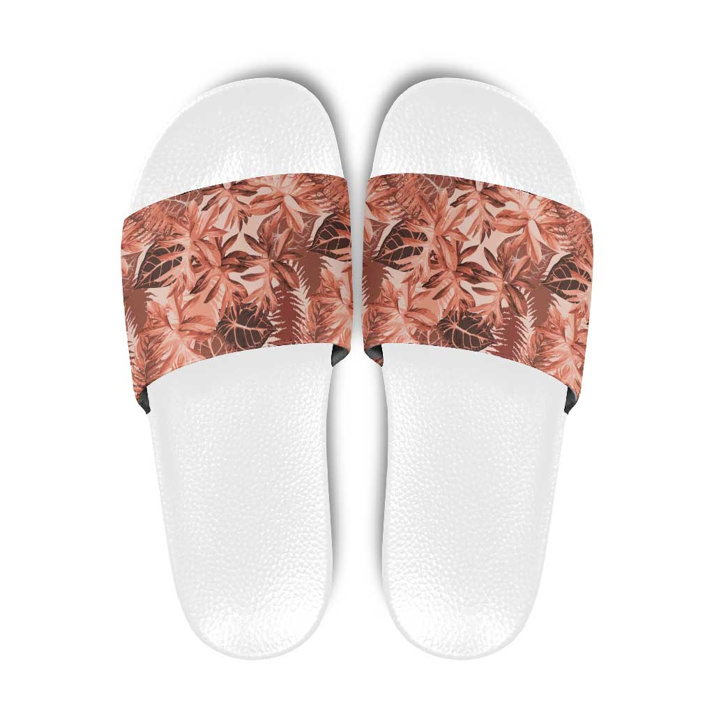 Hawaii Red Brown Tropical Leaves Slide Sandals - Polynesian Pride