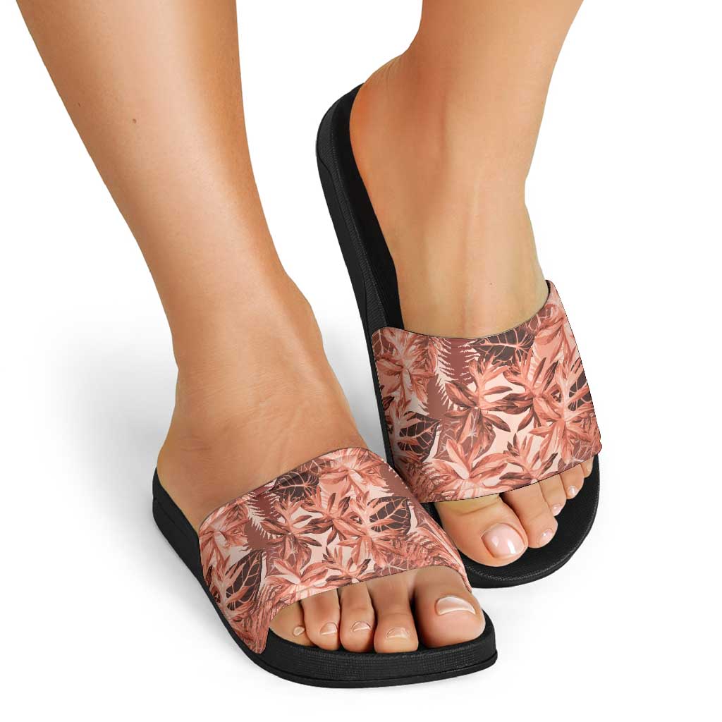 Hawaii Red Brown Tropical Leaves Slide Sandals - Polynesian Pride