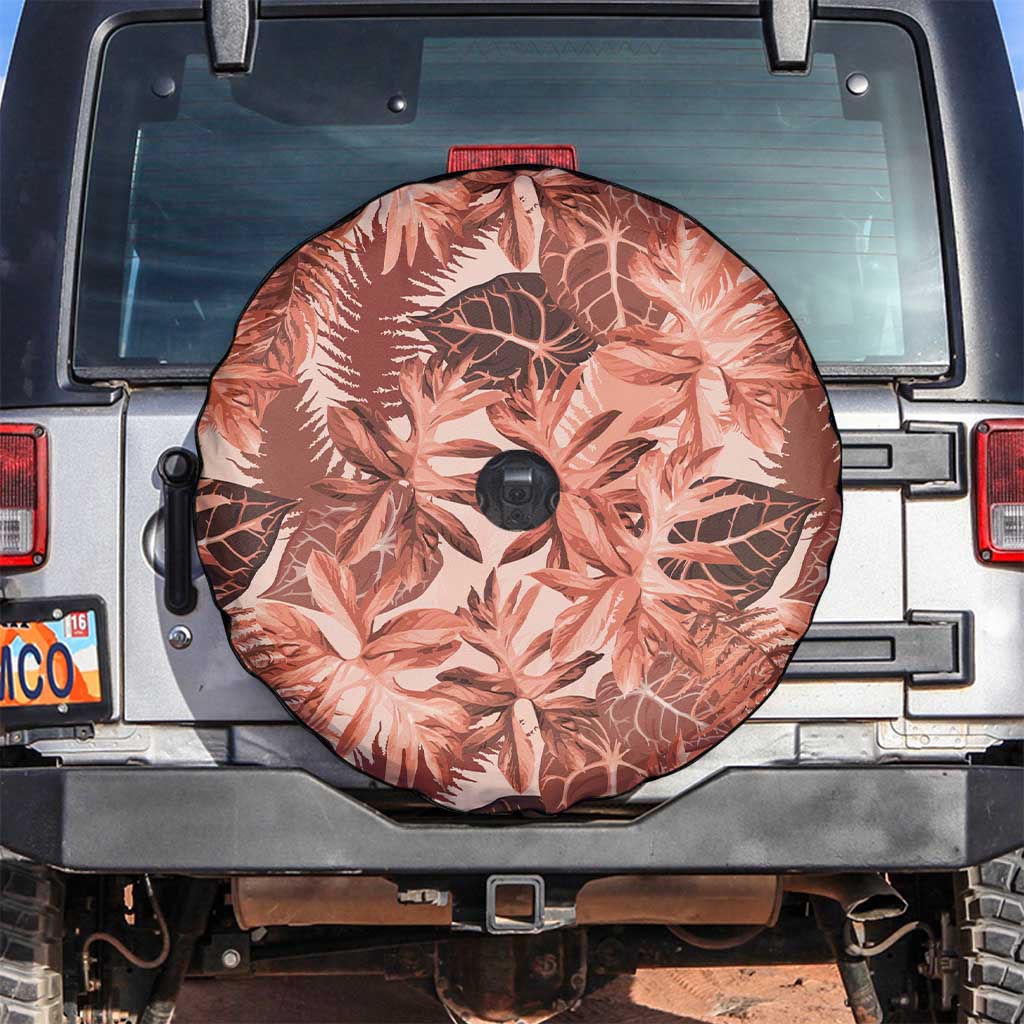 Hawaii Red Brown Tropical Leaves Spare Tire Cover - Polynesian Pride