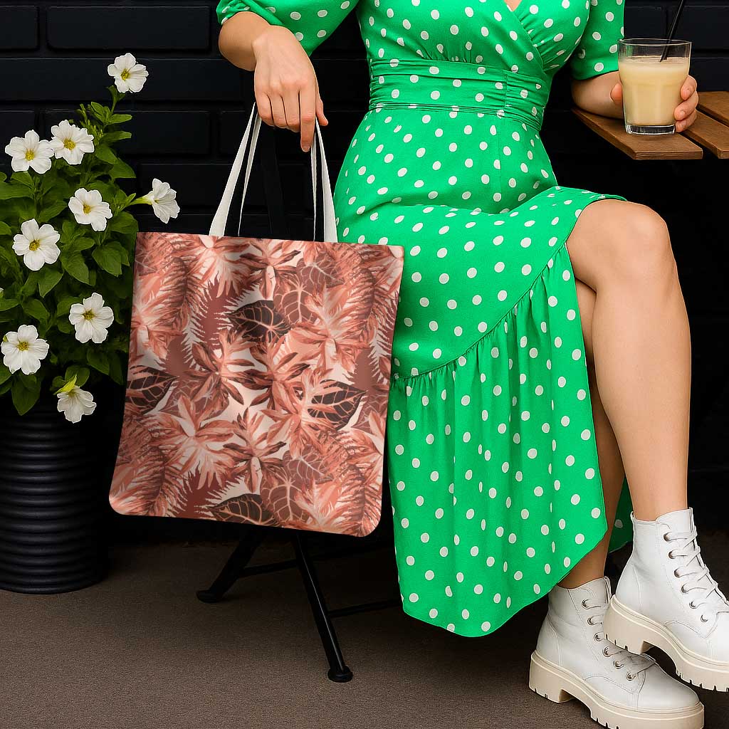 Hawaii Red Brown Tropical Leaves Tote Bag - Polynesian Pride