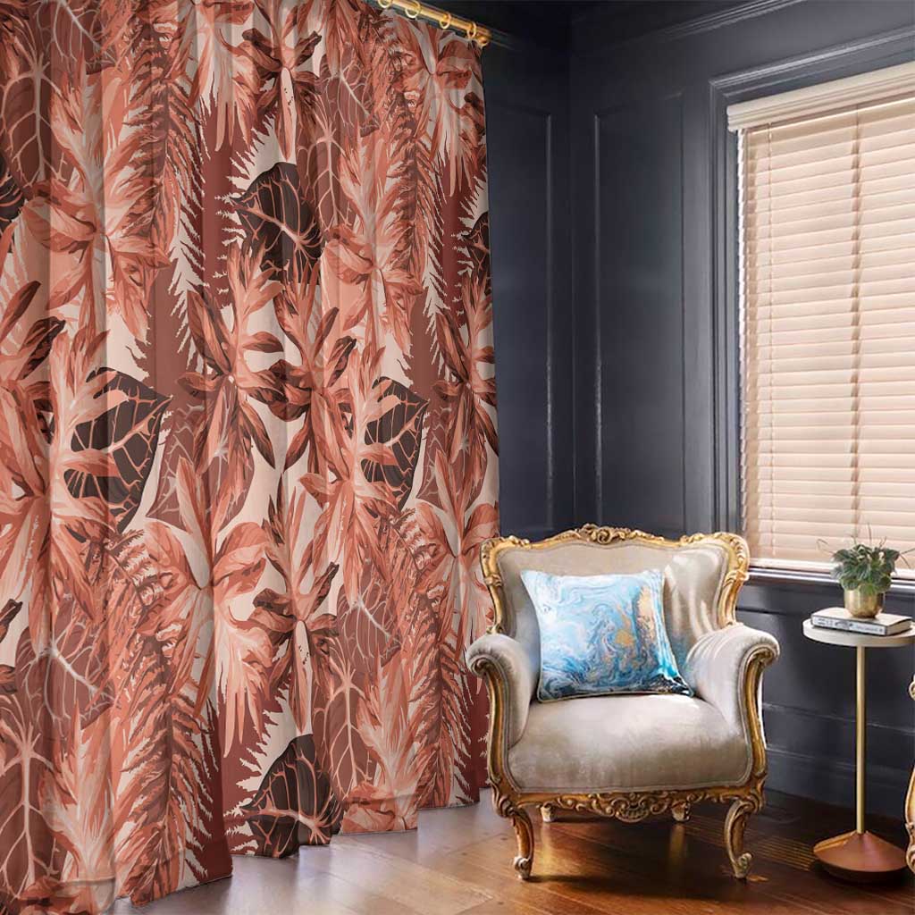 Hawaii Red Brown Tropical Leaves Window Curtain - Polynesian Pride