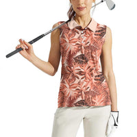 Hawaii Red Brown Tropical Leaves Women Sleeveless Polo Shirt - Polynesian Pride