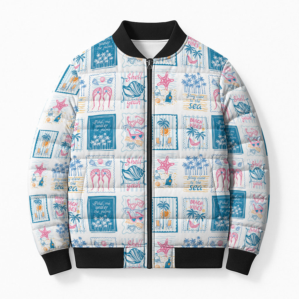 Hawaii Coastal Summer Postcard Bomber Puffer Jacket LT01 Unisex Multicolor - Polynesian Pride