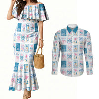 Hawaii Coastal Summer Postcard Couples Matching Mermaid Dress and Long Sleeve Button Shirt LT01 Multicolor - Polynesian Pride