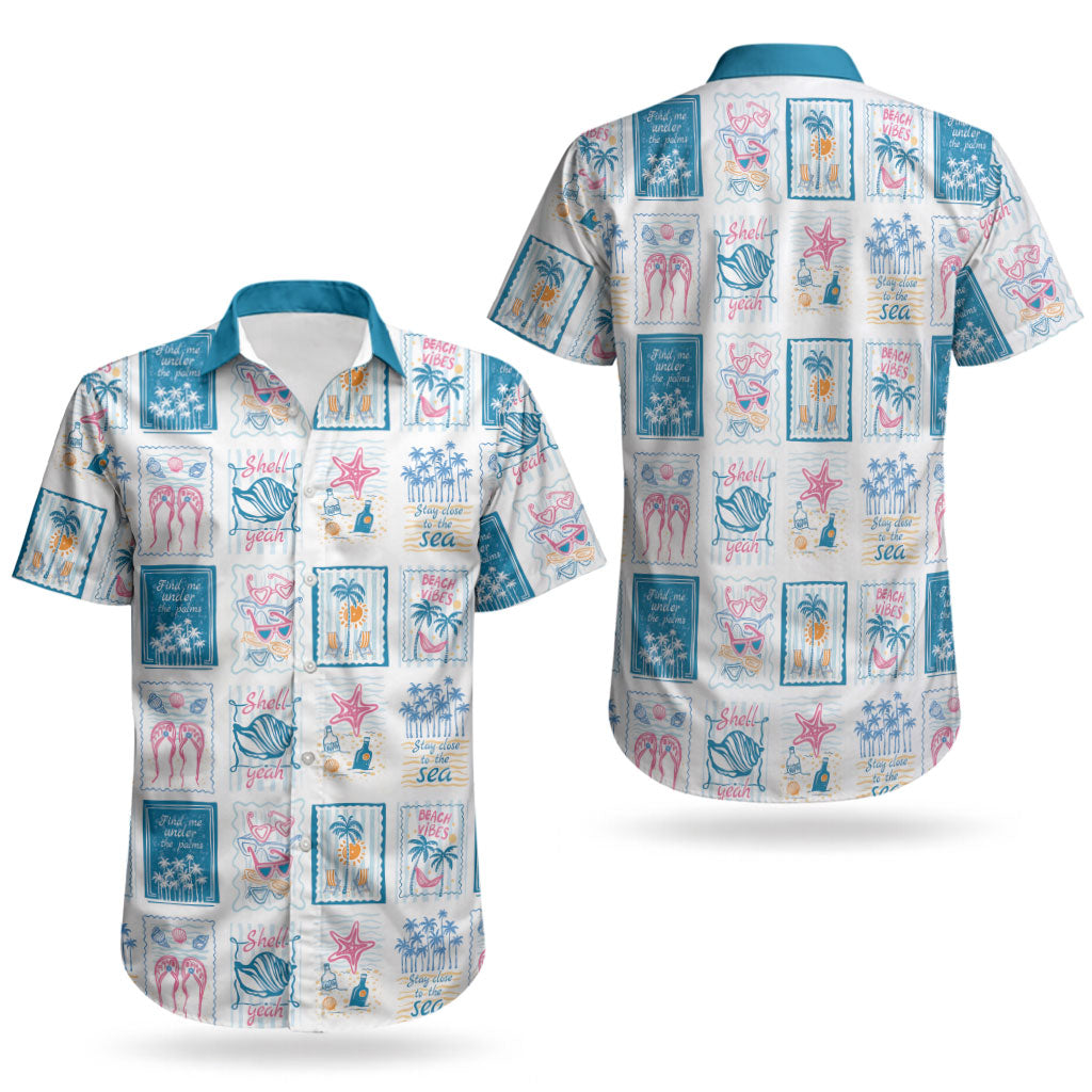 Hawaii Coastal Summer Postcard Couples Matching Off Shoulder Short Dress and Hawaiian Shirt LT01 - Polynesian Pride