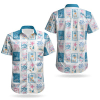 Hawaii Coastal Summer Postcard Couples Matching Off The Shoulder Long Sleeve Dress and Hawaiian Shirt LT01 - Polynesian Pride
