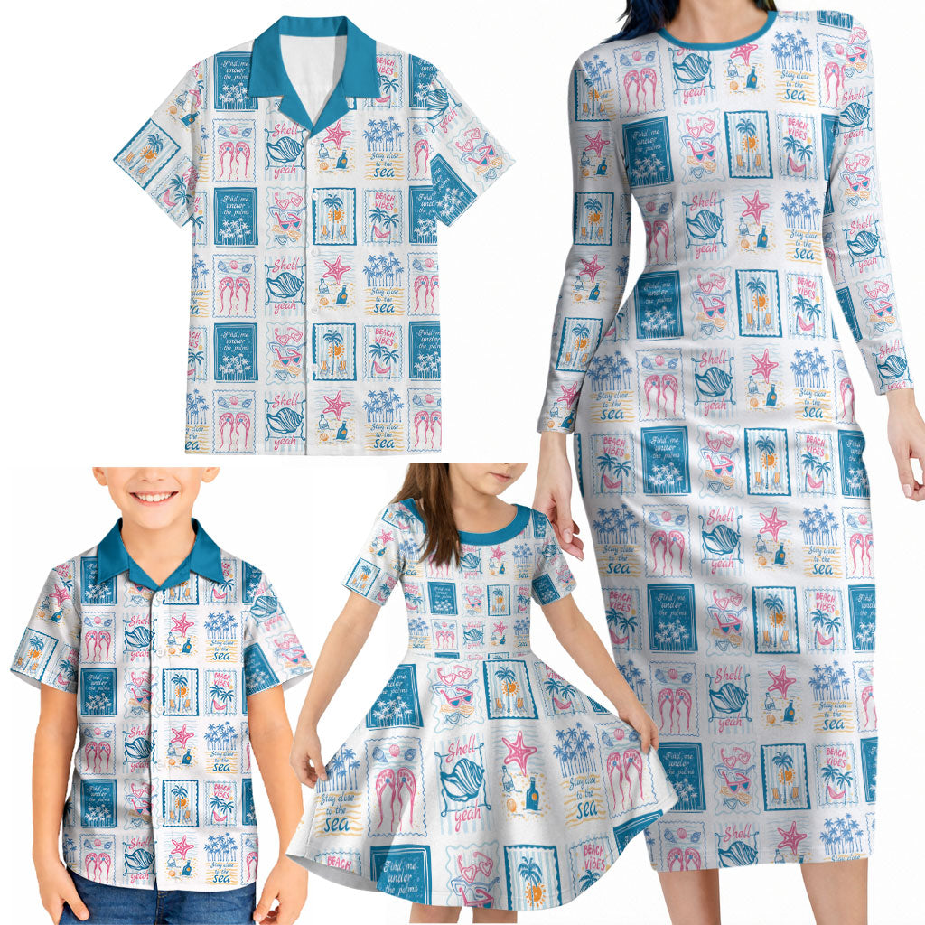Hawaii Coastal Summer Postcard Family Matching Long Sleeve Bodycon Dress and Hawaiian Shirt LT01 - Polynesian Pride