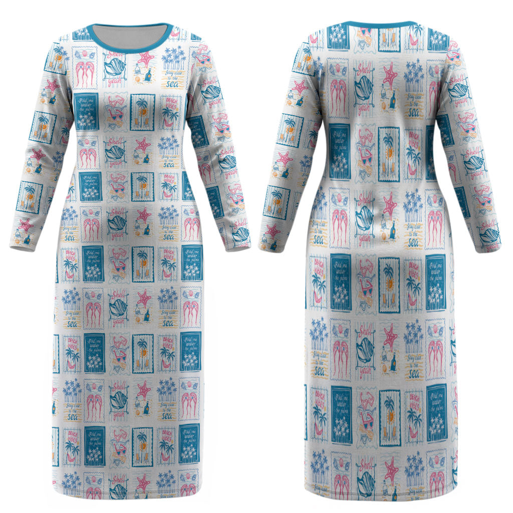 Hawaii Coastal Summer Postcard Family Matching Long Sleeve Bodycon Dress and Hawaiian Shirt LT01 Mom's Dress Multicolor - Polynesian Pride