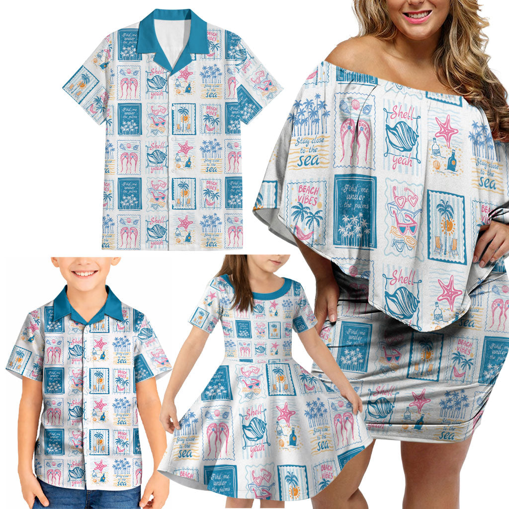 Hawaii Coastal Summer Postcard Family Matching Off Shoulder Short Dress and Hawaiian Shirt LT01 - Polynesian Pride