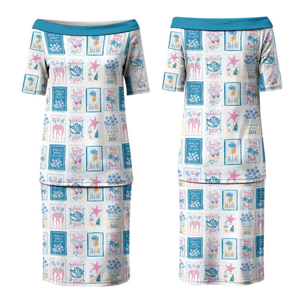 Hawaii Coastal Summer Postcard Family Matching Puletasi and Hawaiian Shirt LT01 Mom's Dress Multicolor - Polynesian Pride