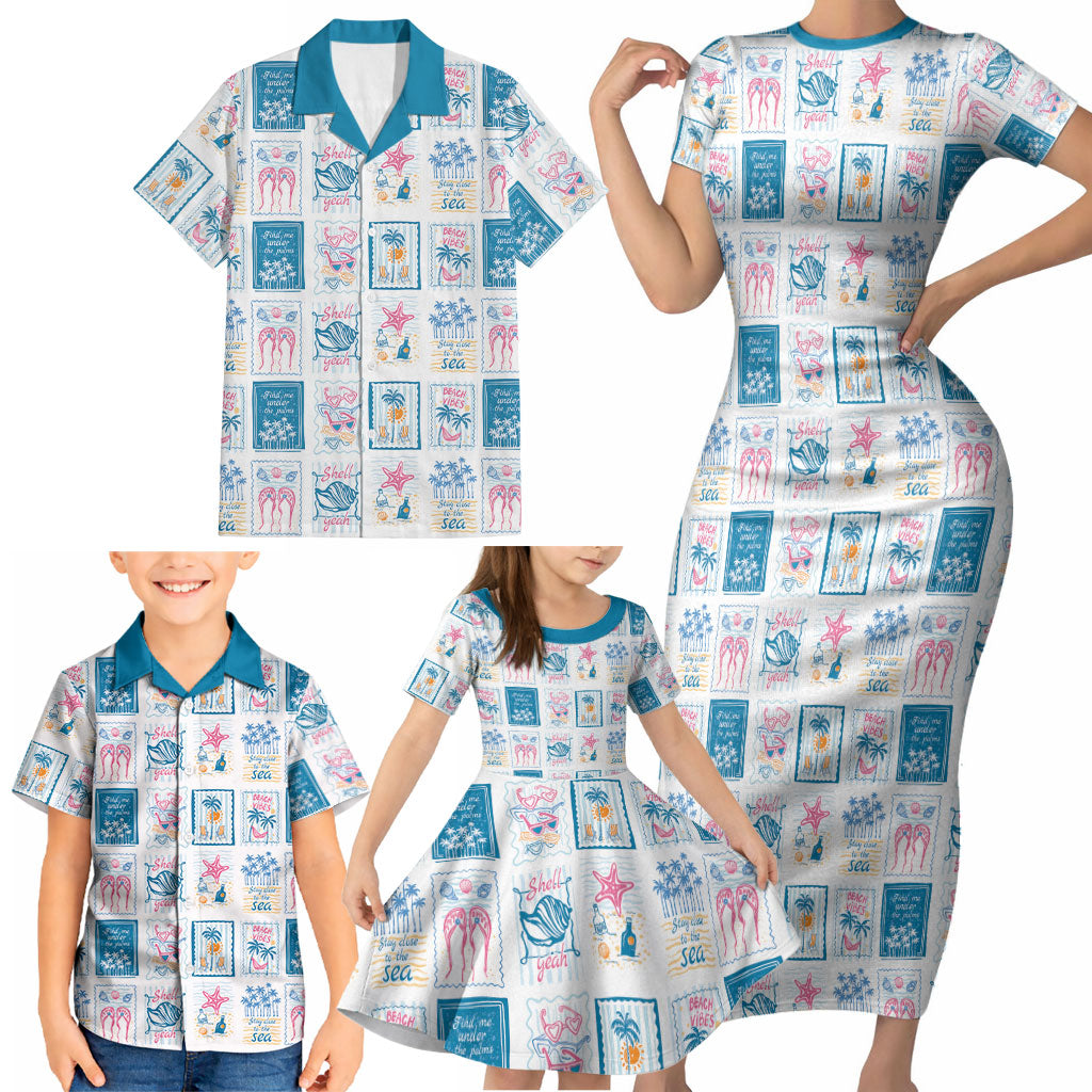 Hawaii Coastal Summer Postcard Family Matching Short Sleeve Bodycon Dress and Hawaiian Shirt LT01 - Polynesian Pride