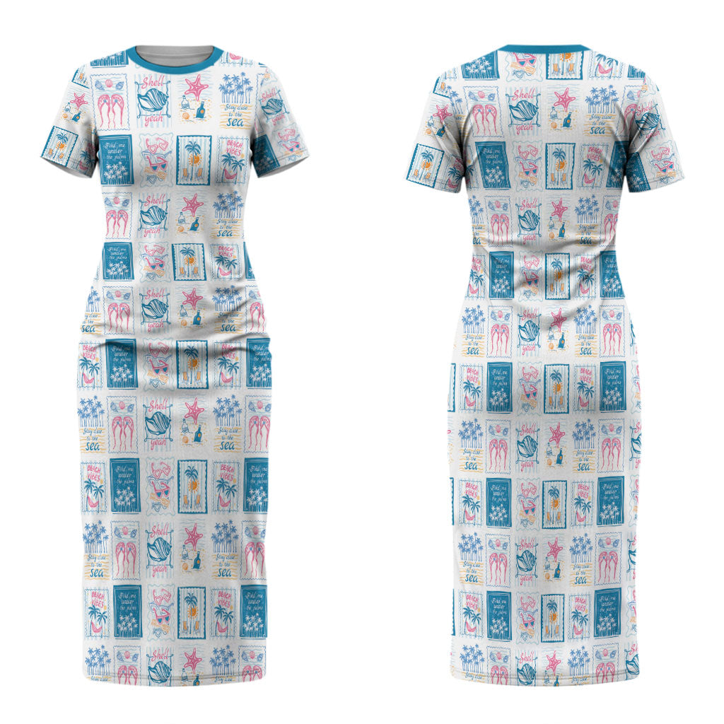 Hawaii Coastal Summer Postcard Family Matching Short Sleeve Bodycon Dress and Hawaiian Shirt LT01 Mom's Dress Multicolor - Polynesian Pride
