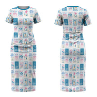 Hawaii Coastal Summer Postcard Family Matching Short Sleeve Bodycon Dress and Hawaiian Shirt LT01 Mom's Dress Multicolor - Polynesian Pride