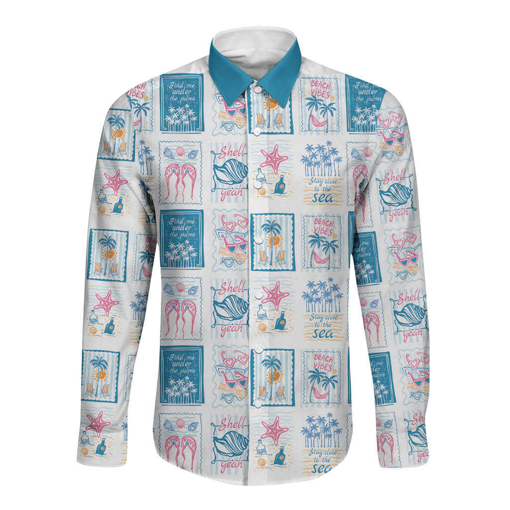 Hawaii Coastal Summer Postcard Long Sleeve Button Shirt LT01 Unisex Multicolor - Polynesian Pride
