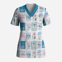 Hawaii Coastal Summer Postcard Scrub Top LT01 Adult Multicolor - Polynesian Pride