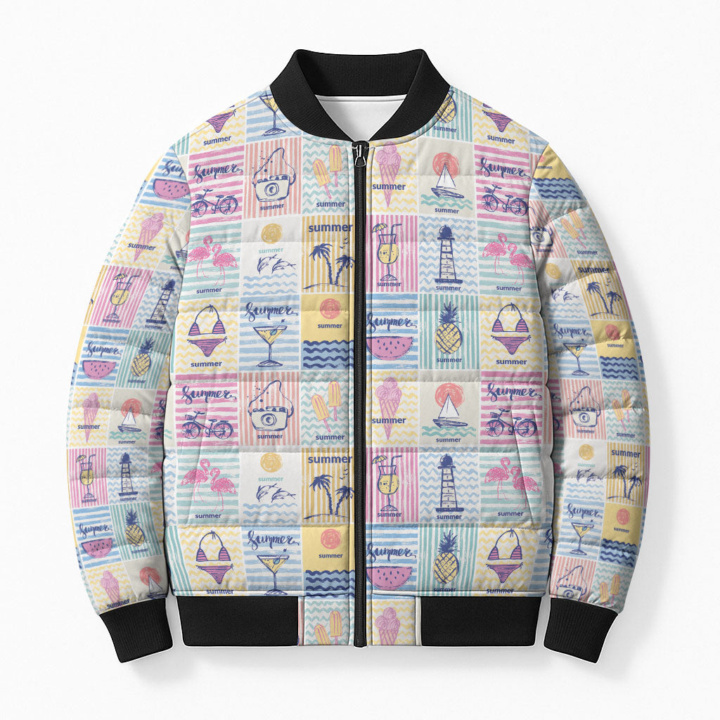 Aloha Summer Posters Grunge Textures Bomber Puffer Jacket LT01 Unisex Multicolor - Polynesian Pride
