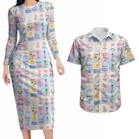 Aloha Summer Posters Grunge Textures Couples Matching Long Sleeve Bodycon Dress and Hawaiian Shirt LT01 Multicolor - Polynesian Pride