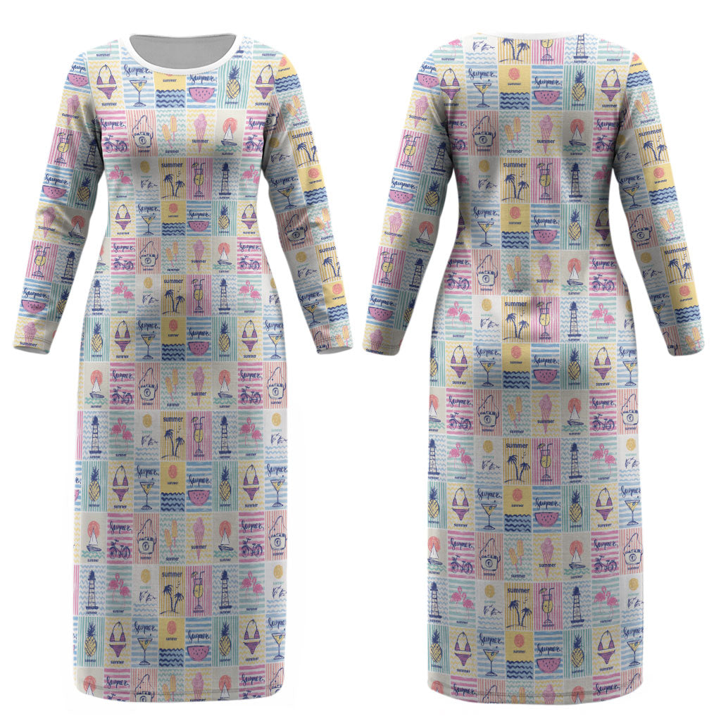 Aloha Summer Posters Grunge Textures Couples Matching Long Sleeve Bodycon Dress and Hawaiian Shirt LT01 - Polynesian Pride
