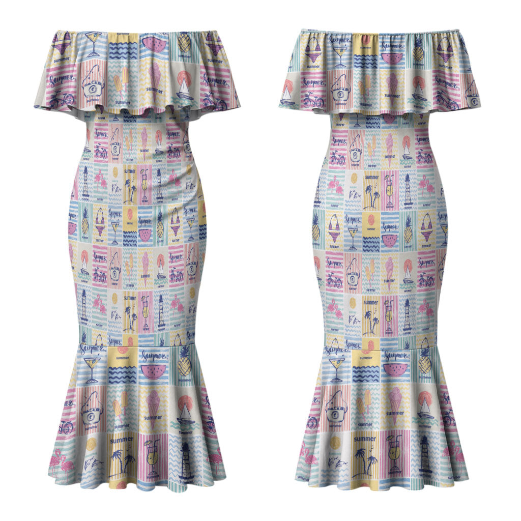 Aloha Summer Posters Grunge Textures Couples Matching Mermaid Dress and Long Sleeve Button Shirt LT01 - Polynesian Pride