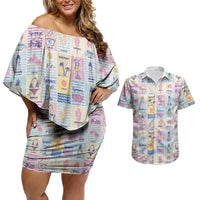 Aloha Summer Posters Grunge Textures Couples Matching Off Shoulder Short Dress and Hawaiian Shirt LT01 Multicolor - Polynesian Pride