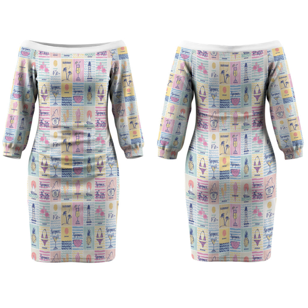 Aloha Summer Posters Grunge Textures Couples Matching Off The Shoulder Long Sleeve Dress and Hawaiian Shirt LT01 - Polynesian Pride