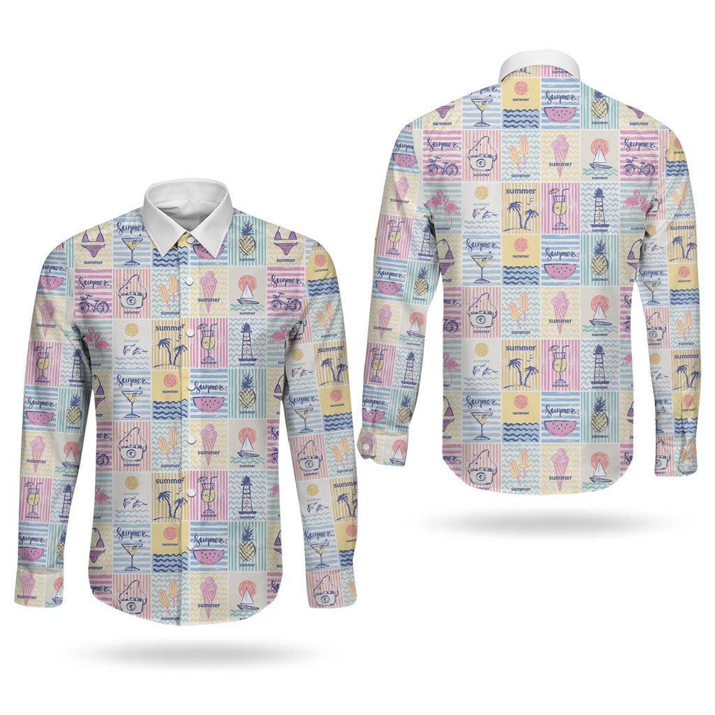 Aloha Summer Posters Grunge Textures Couples Matching Puletasi and Long Sleeve Button Shirt LT01 - Polynesian Pride
