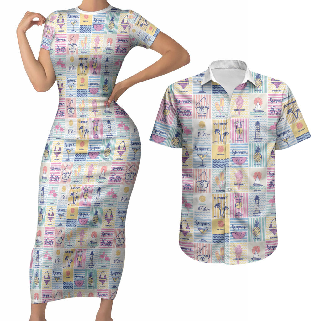 Aloha Summer Posters Grunge Textures Couples Matching Short Sleeve Bodycon Dress and Hawaiian Shirt LT01 Multicolor - Polynesian Pride