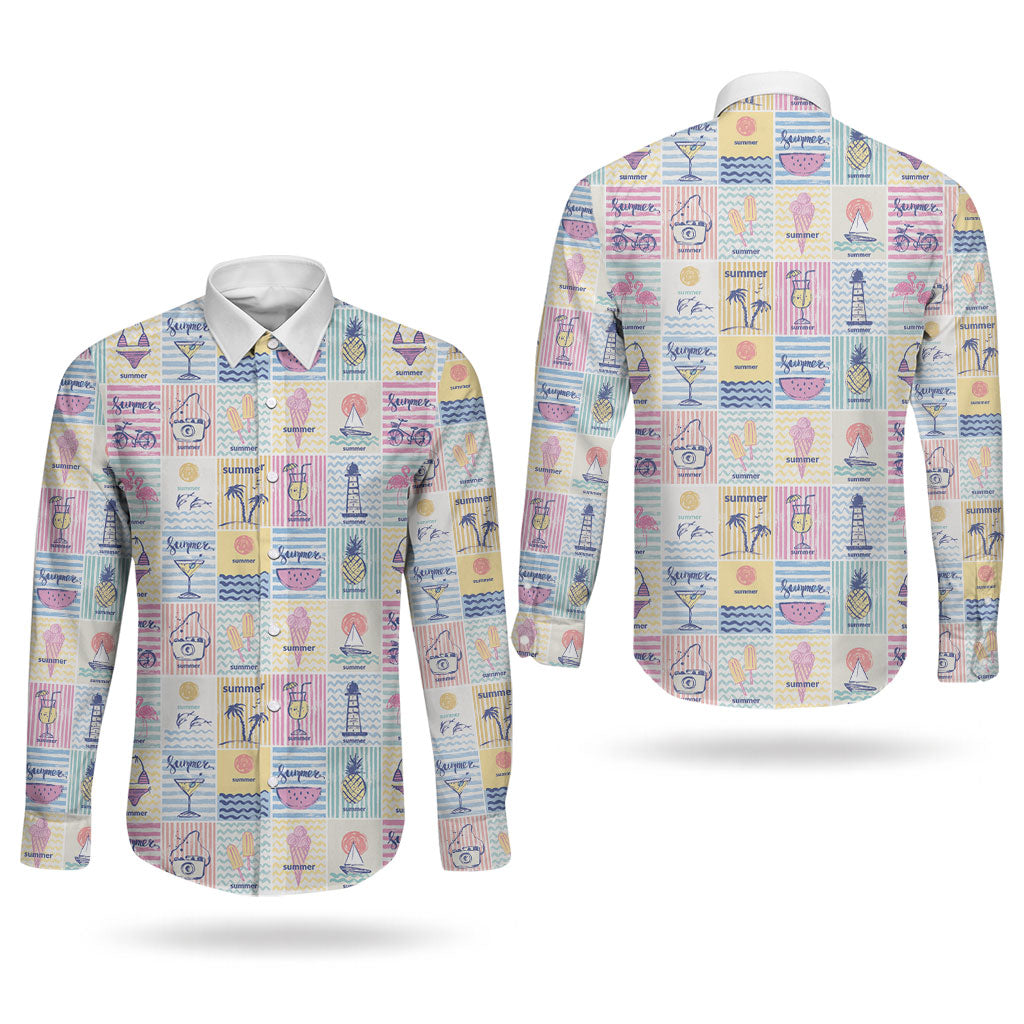 Aloha Summer Posters Grunge Textures Couples Matching Summer Maxi Dress and Long Sleeve Button Shirt LT01 - Polynesian Pride