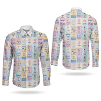 Aloha Summer Posters Grunge Textures Couples Matching Summer Maxi Dress and Long Sleeve Button Shirt LT01 - Polynesian Pride