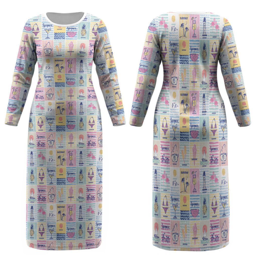 Aloha Summer Posters Grunge Textures Family Matching Long Sleeve Bodycon Dress and Hawaiian Shirt LT01 Mom's Dress Multicolor - Polynesian Pride