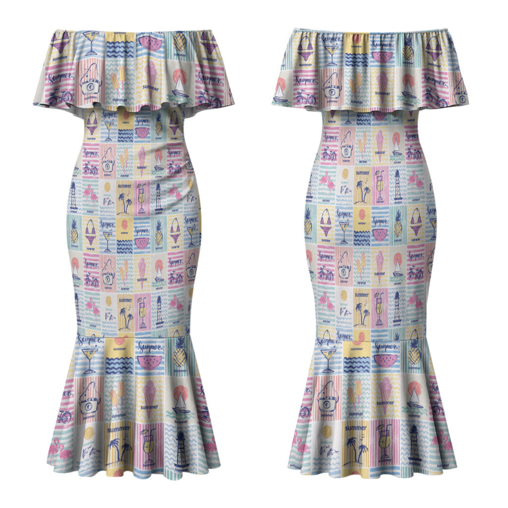 Aloha Summer Posters Grunge Textures Family Matching Mermaid Dress and Hawaiian Shirt LT01 Mom's Dress Multicolor - Polynesian Pride