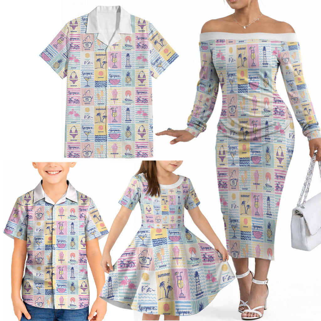 Aloha Summer Posters Grunge Textures Family Matching Off The Shoulder Long Sleeve Dress and Hawaiian Shirt LT01 - Polynesian Pride