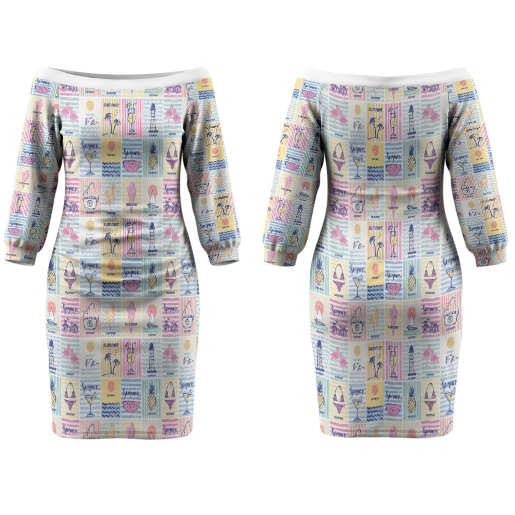 Aloha Summer Posters Grunge Textures Family Matching Off The Shoulder Long Sleeve Dress and Hawaiian Shirt LT01 Mom's Dress Multicolor - Polynesian Pride