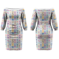 Aloha Summer Posters Grunge Textures Family Matching Off The Shoulder Long Sleeve Dress and Hawaiian Shirt LT01 Mom's Dress Multicolor - Polynesian Pride