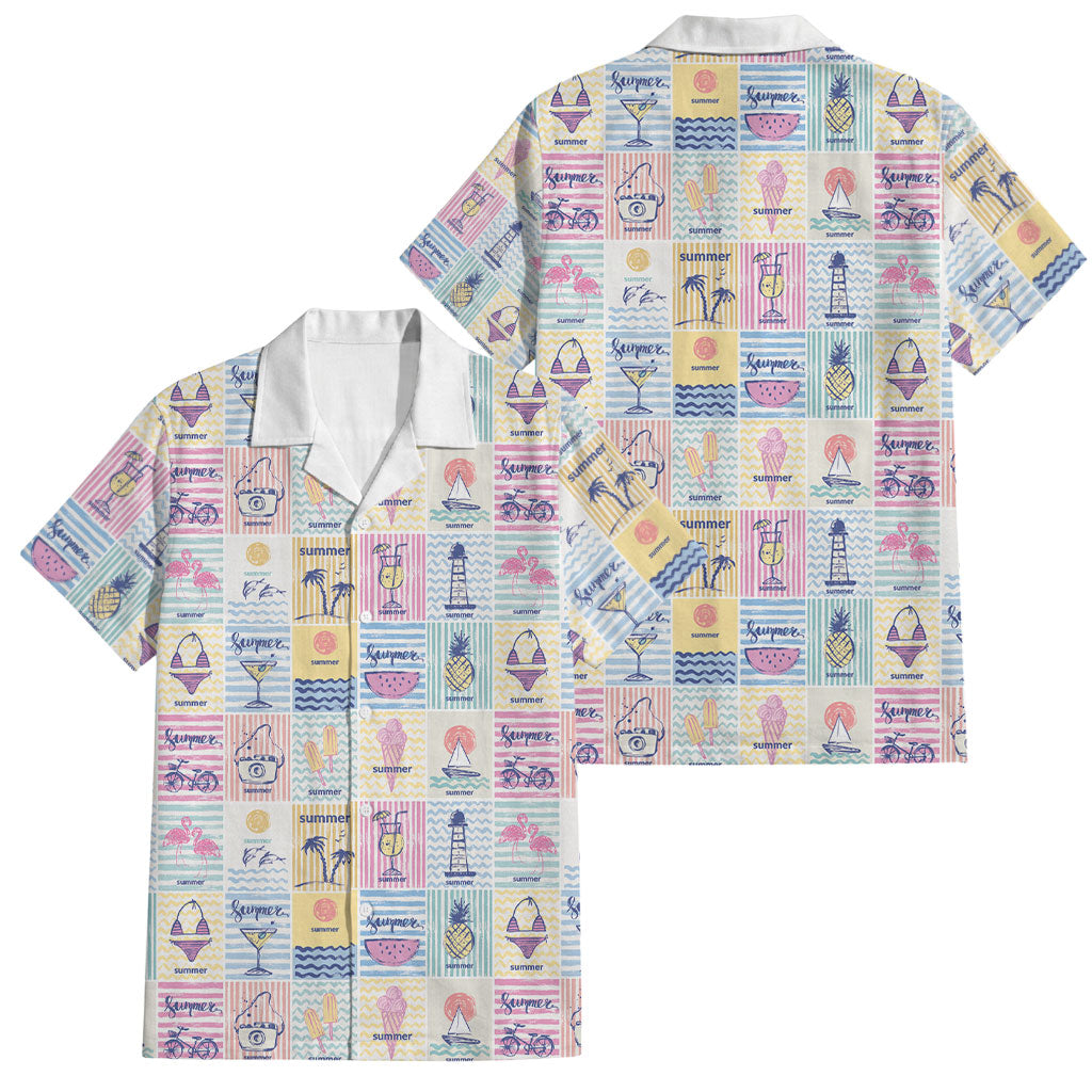 Aloha Summer Posters Grunge Textures Family Matching Off The Shoulder Long Sleeve Dress and Hawaiian Shirt LT01 Dad's Shirt - Short Sleeve Multicolor - Polynesian Pride