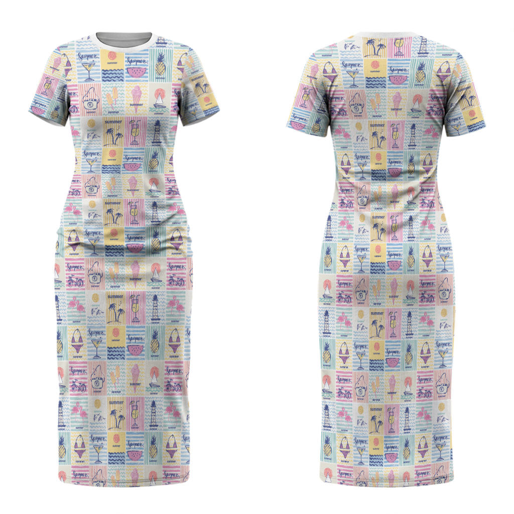 Aloha Summer Posters Grunge Textures Family Matching Short Sleeve Bodycon Dress and Hawaiian Shirt LT01 Mom's Dress Multicolor - Polynesian Pride